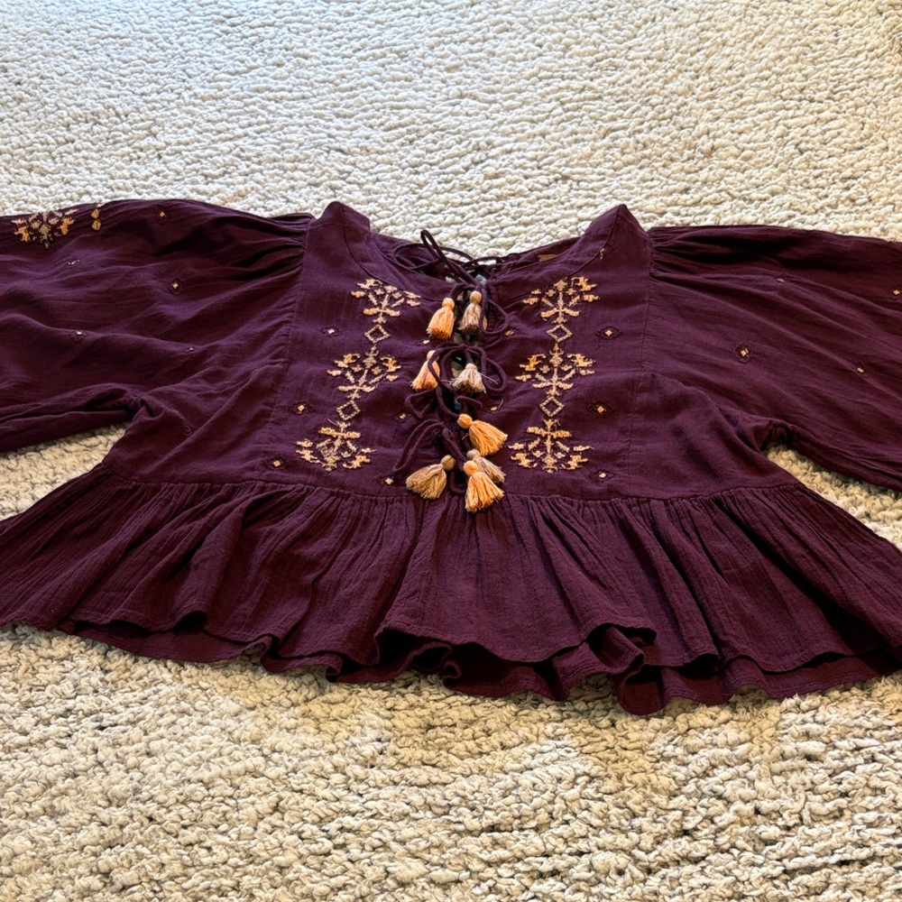 Free People Purple Embroidered Blouse